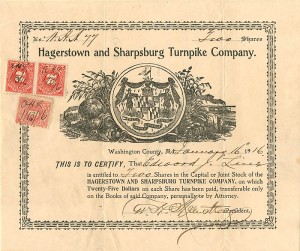 Hagerstown and Sharpsburg Turnpike Co. - Stock Certificate